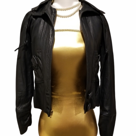 MIKE & CHRIS Genuine Leather Jacket Navy Blue/ (Grayish Blue) Detachable Hood - Picture 2 of 14